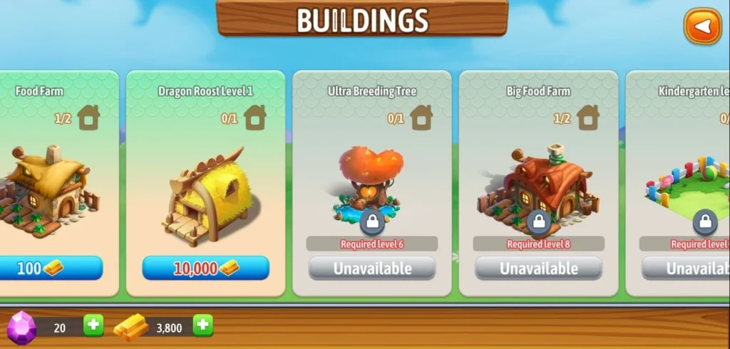 Dragon-City-buildings-list-with-Food-Farm-Dragon-Roost-and-unlock-levels