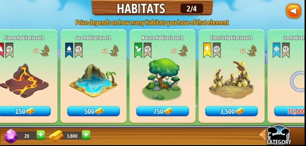 Dragon-City-habitat-prices-for-Flame-Sea-Nature-Electric-and-Ice